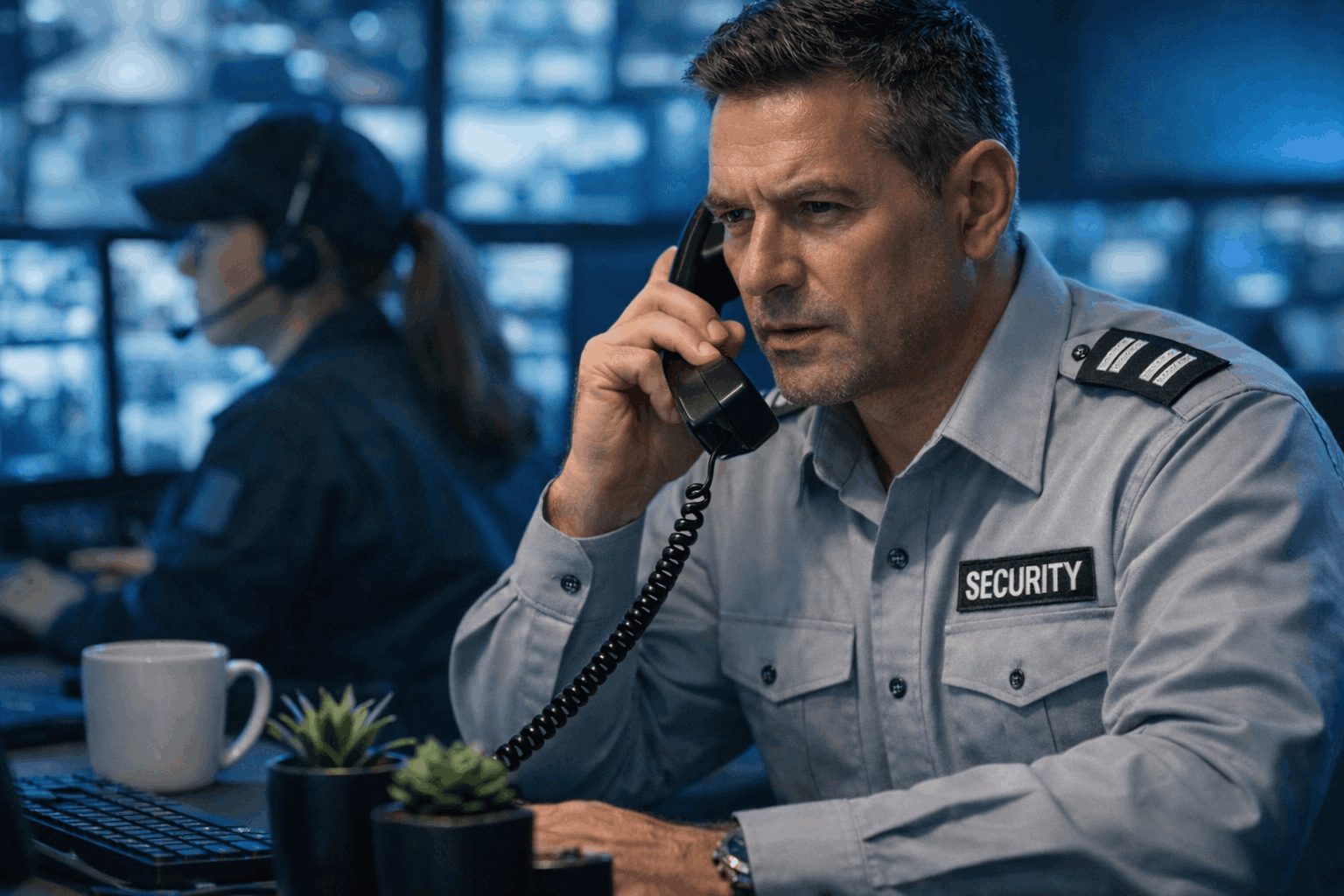 Security operations staff monitoring systems and communicating in real time in Toronto representing Best Guard Security Inc’s 24/7 security operations and dispatch services